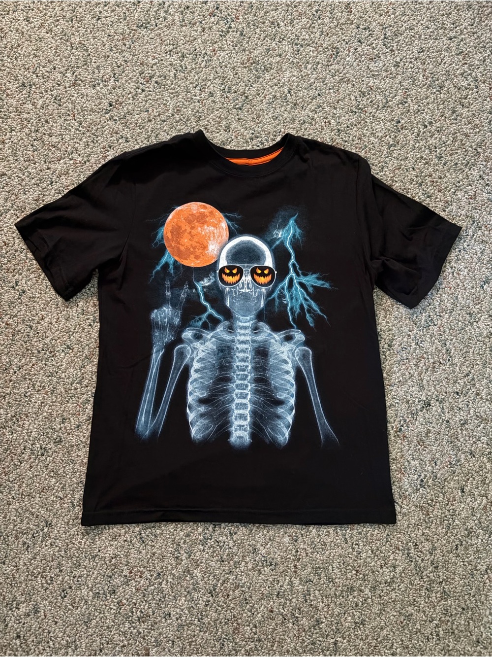 HALLOWEEN Boys Graphic Skeleton Moon Lightening Black T-Shirt Size XL 14-16